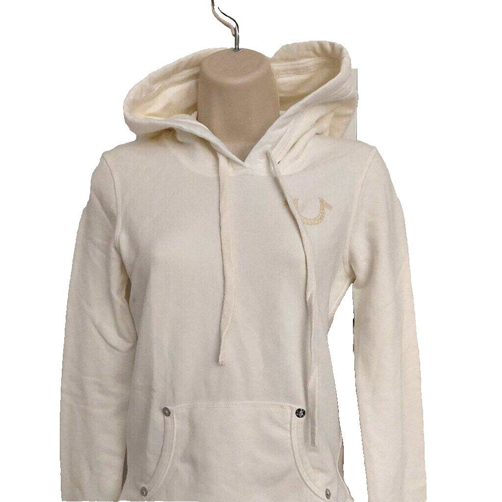 True Religion Brand Jeans Madalyn Cream Off White Hoodie Sweatshirt Size XS $176 - Picture 4 of 12